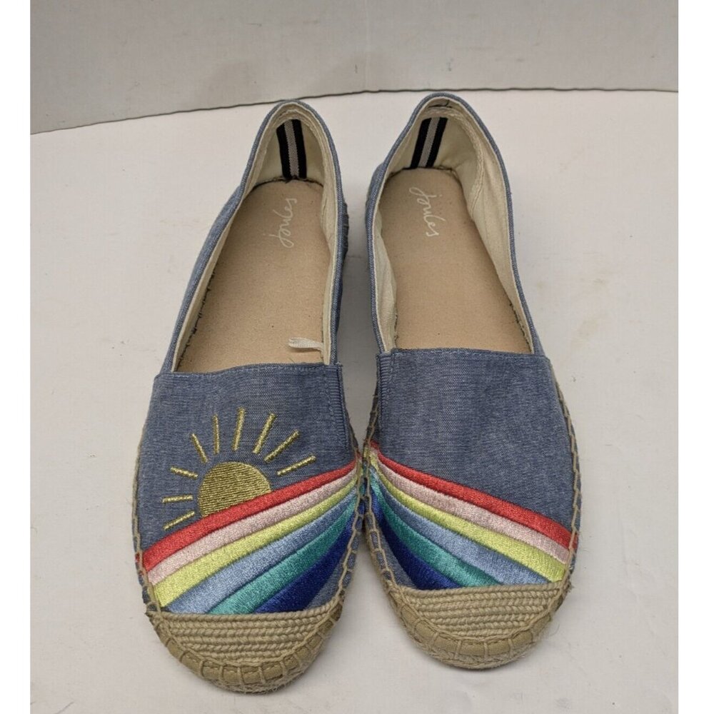 Joules Chambry Espadrilles Shoes Women’s Size 7 Flats Blue Canvas Jute Toe Cap